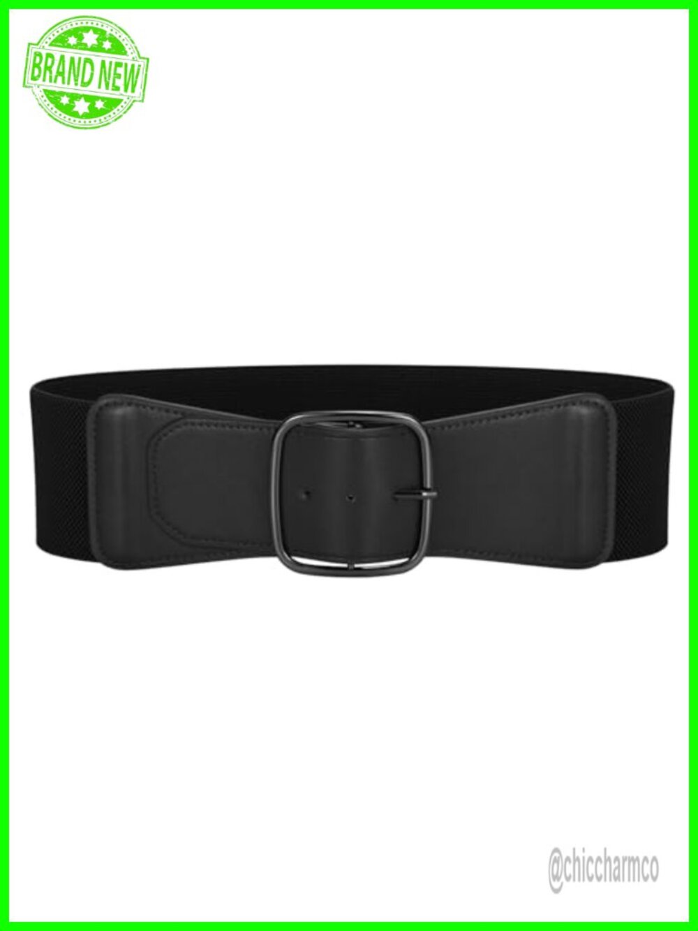 Women's Wide Elastic Waist Belt with Square Buckle Faux Leather Stretchy Dress